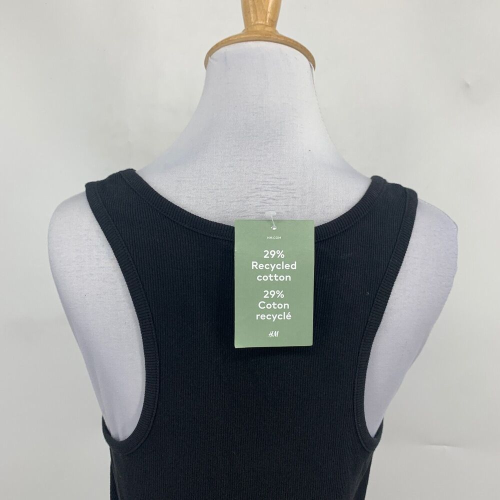 H&M Tank Dress Women S Small Black Ribbed Scoop Neck Racerback Stretch Slit Maxi - Picture 7 of 14
